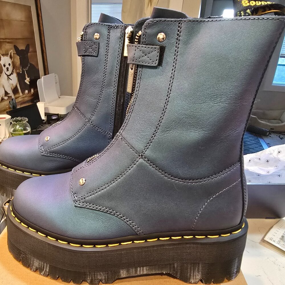DR MARTENS JETTA HI MAX METALLIC BLUE PLATFORM BOOTS SIZE 7 US 30981436 NEW